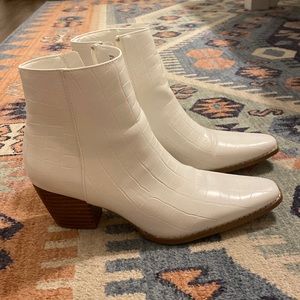 White croc leather booties